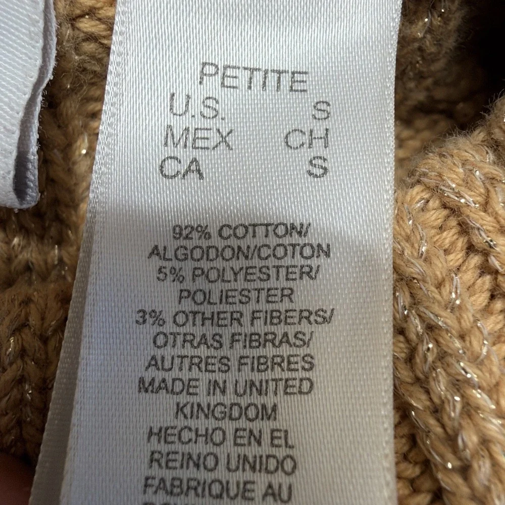 Liz Claiborne Sweater Women Gold S Petite Pullover Turtleneck Short Sleeve